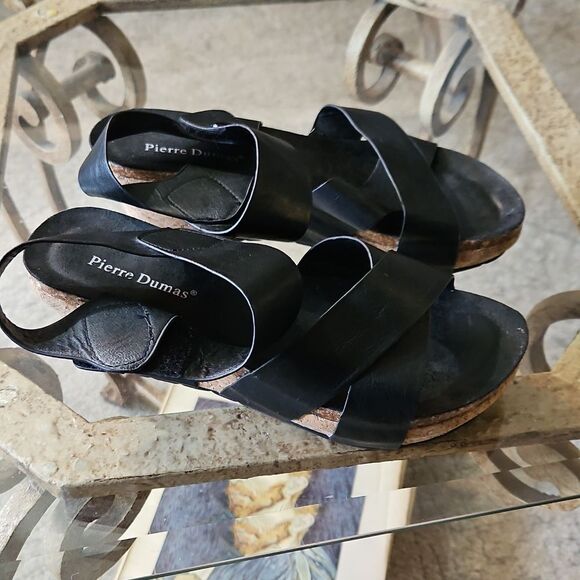 Pierre Dumas Chantal 4 Black Wedge Open Toe Sansals Size 9 - Picture 3 of 9